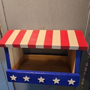 Patriotic Red, White & Blue Handmade Wooden Bird Feeder
